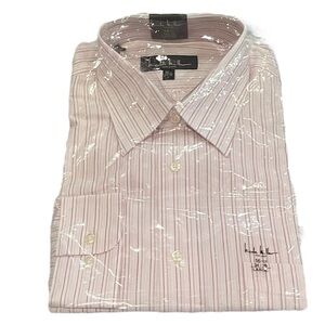 Men’s Nicole Miller pink stripe long sleeve button up shirt L 16 1/2, 34/35